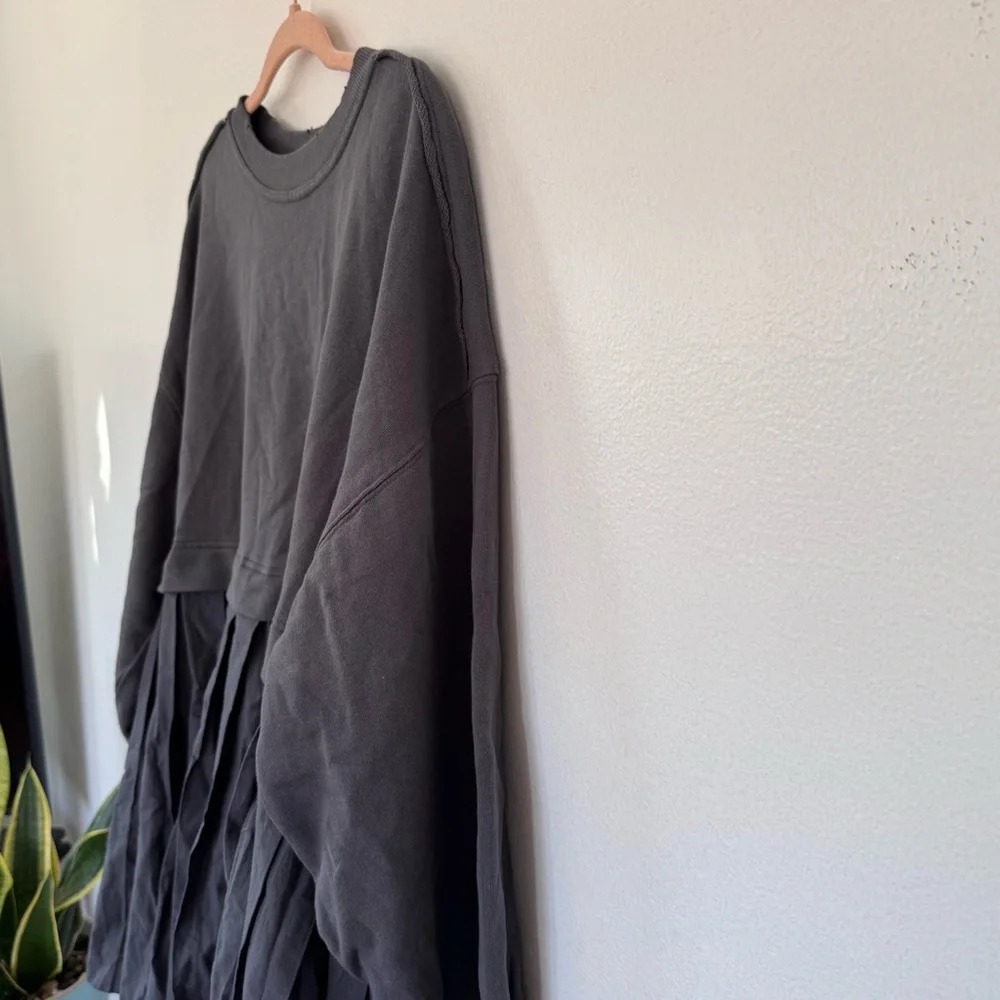 NWT Free People Eleonor Layered Oversized Boho Gray Sweatshirt Minidress - Picture 8 of 15